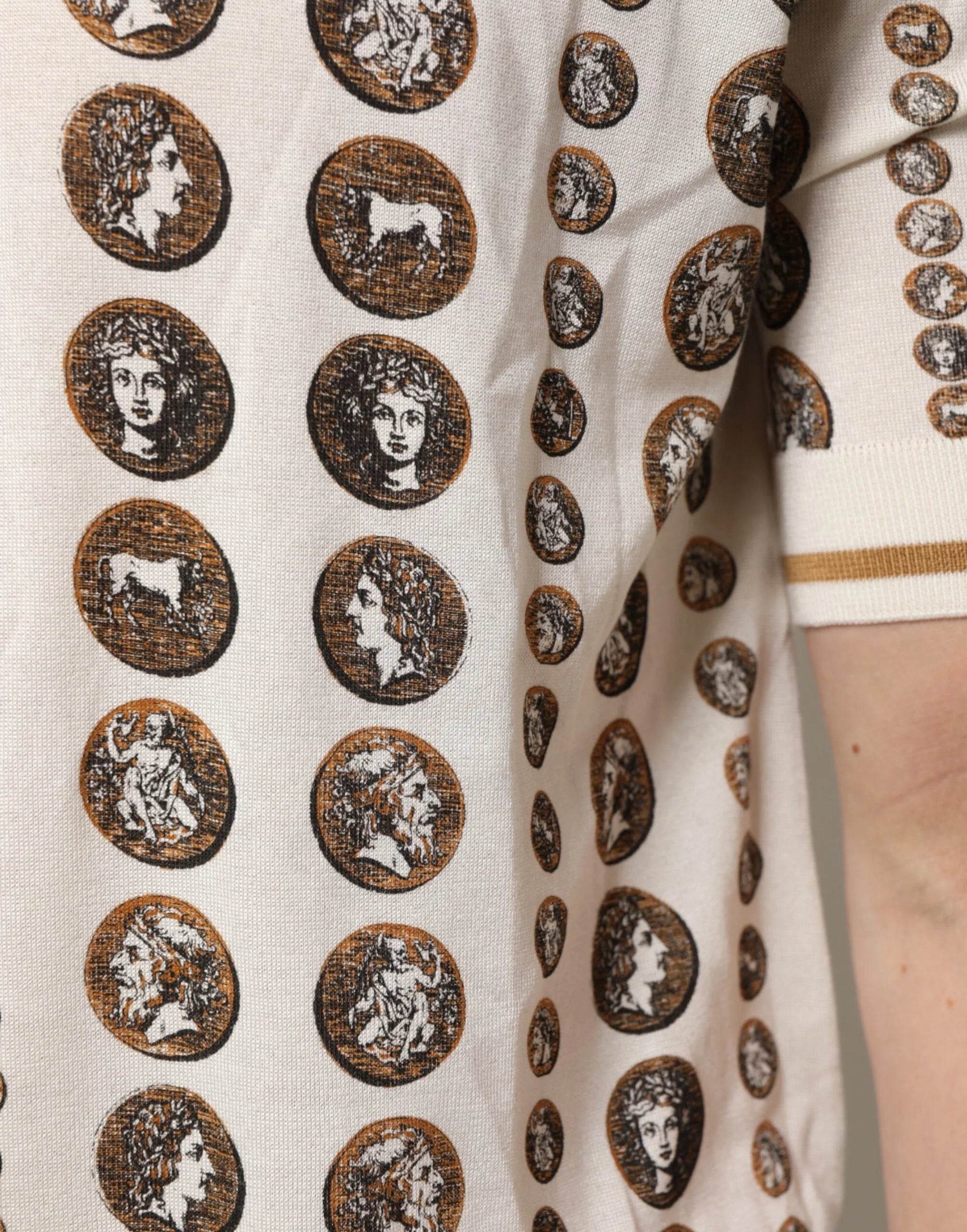 Dolce & Gabbana Silk Ivory Coin Print Logo Men Polo T-shirt - Polos