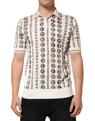 Dolce & Gabbana Silk Ivory Coin Print Logo Men Polo T-shirt - Polos
