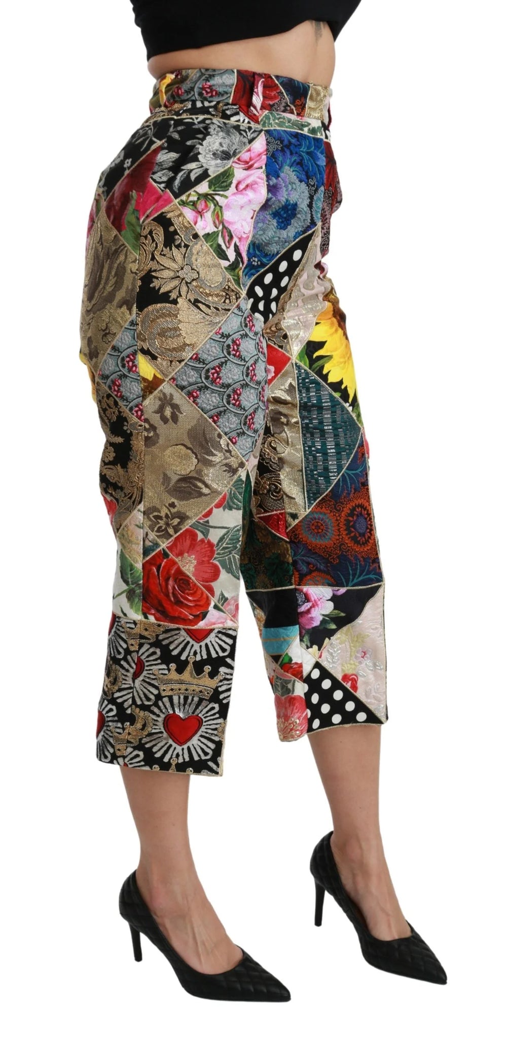 Dolce & Gabbana Silk Multicolor Print High Waist Cropped Pants - IT40|S - Trousers