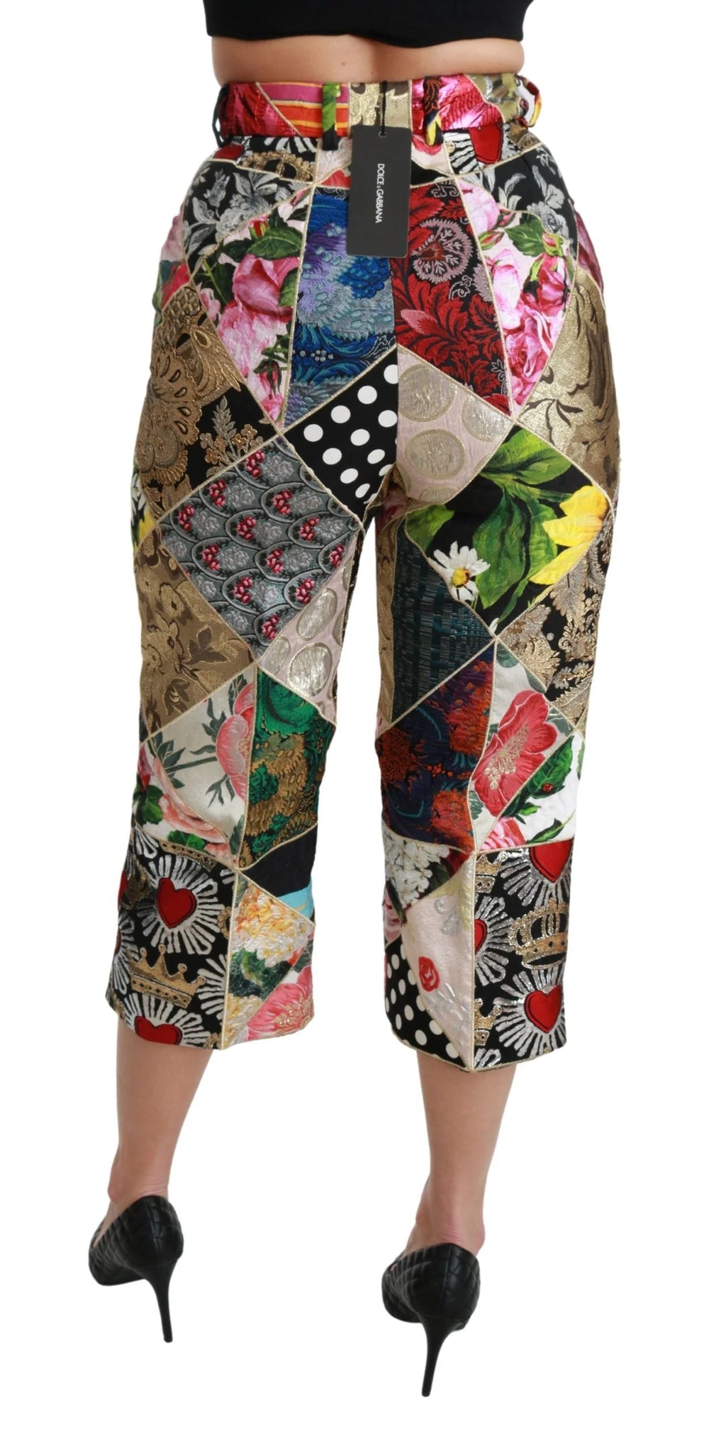 Dolce & Gabbana Silk Multicolor Print High Waist Cropped Pants - IT40|S - Trousers
