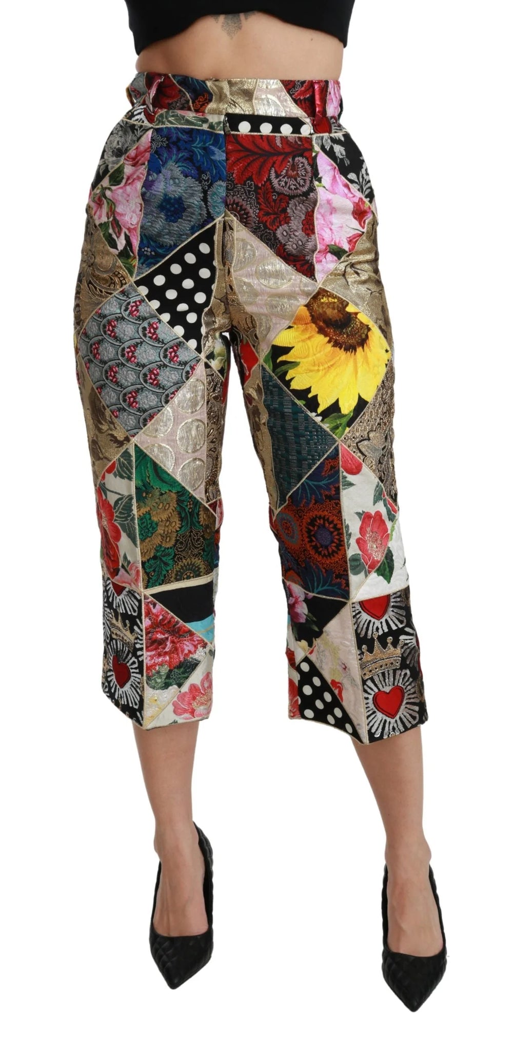 Dolce & Gabbana Silk Multicolor Print High Waist Cropped Pants - IT40|S - Trousers