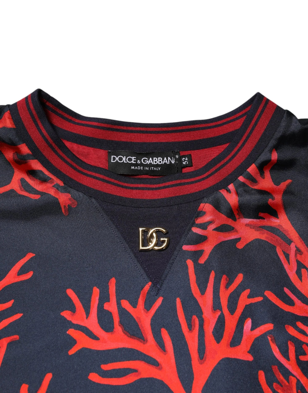Dolce & Gabbana Silk Navy Red Coral Print Pullover Sweater - IT52 | XL - Sweaters