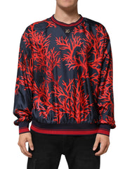 Dolce & Gabbana Silk Navy Red Coral Print Pullover Sweater - IT52 | XL - Sweaters