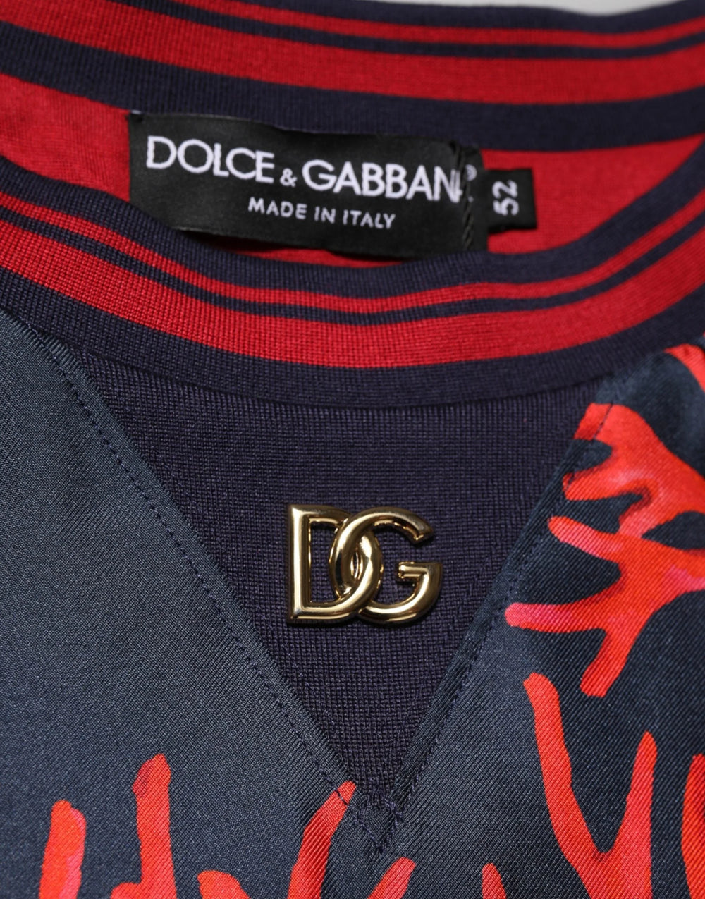 Dolce & Gabbana Silk Navy Red Coral Print Pullover Sweater - IT52 | XL - Sweaters