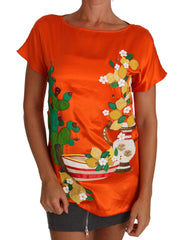 Dolce & Gabbana Silk Orange Lemon Crystal T-shirt Top - T-Shirts