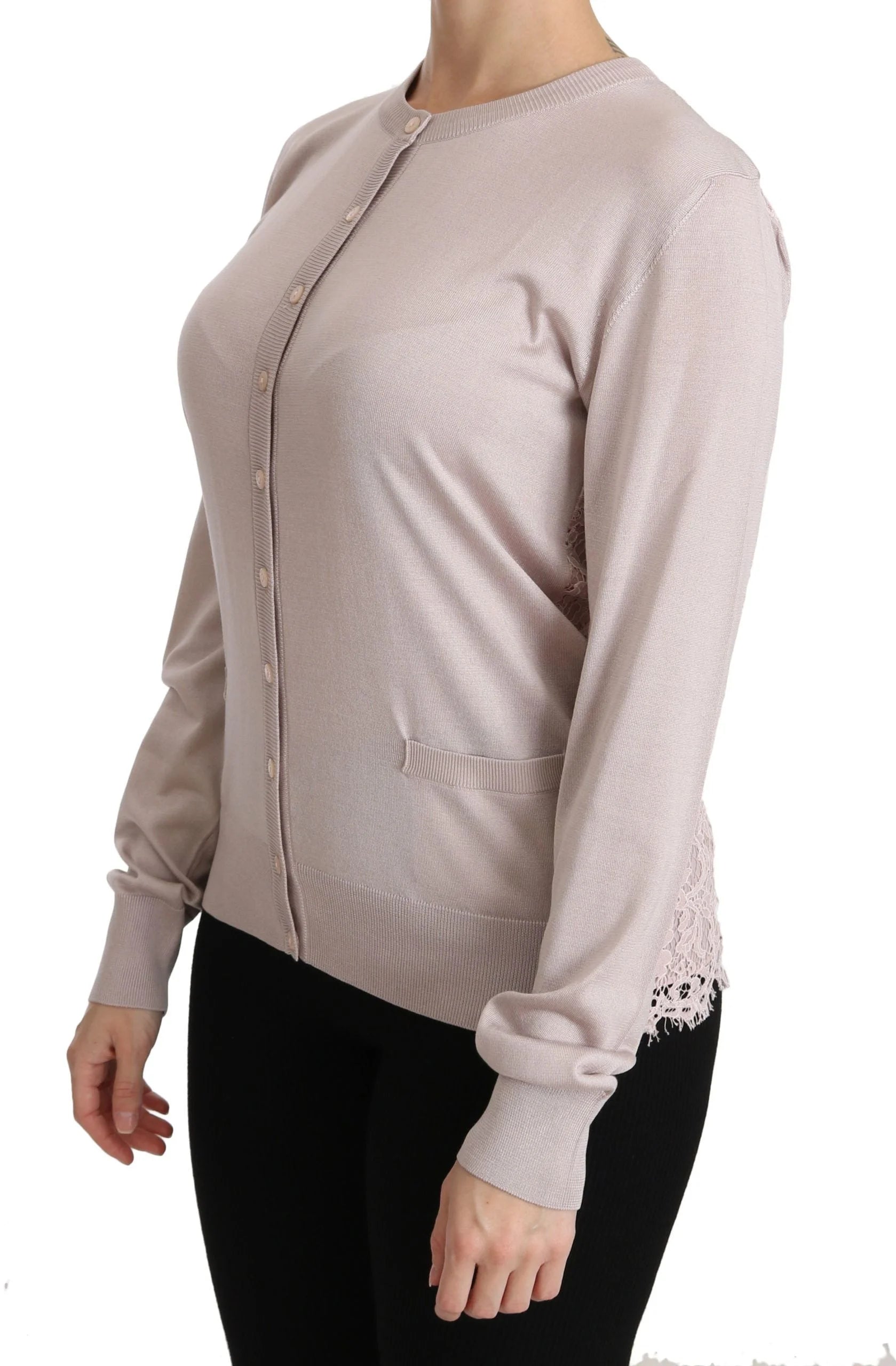 Dolce & Gabbana Silk Pink Long Sleeve Lace Top Sweater - IT44|L - Sweaters