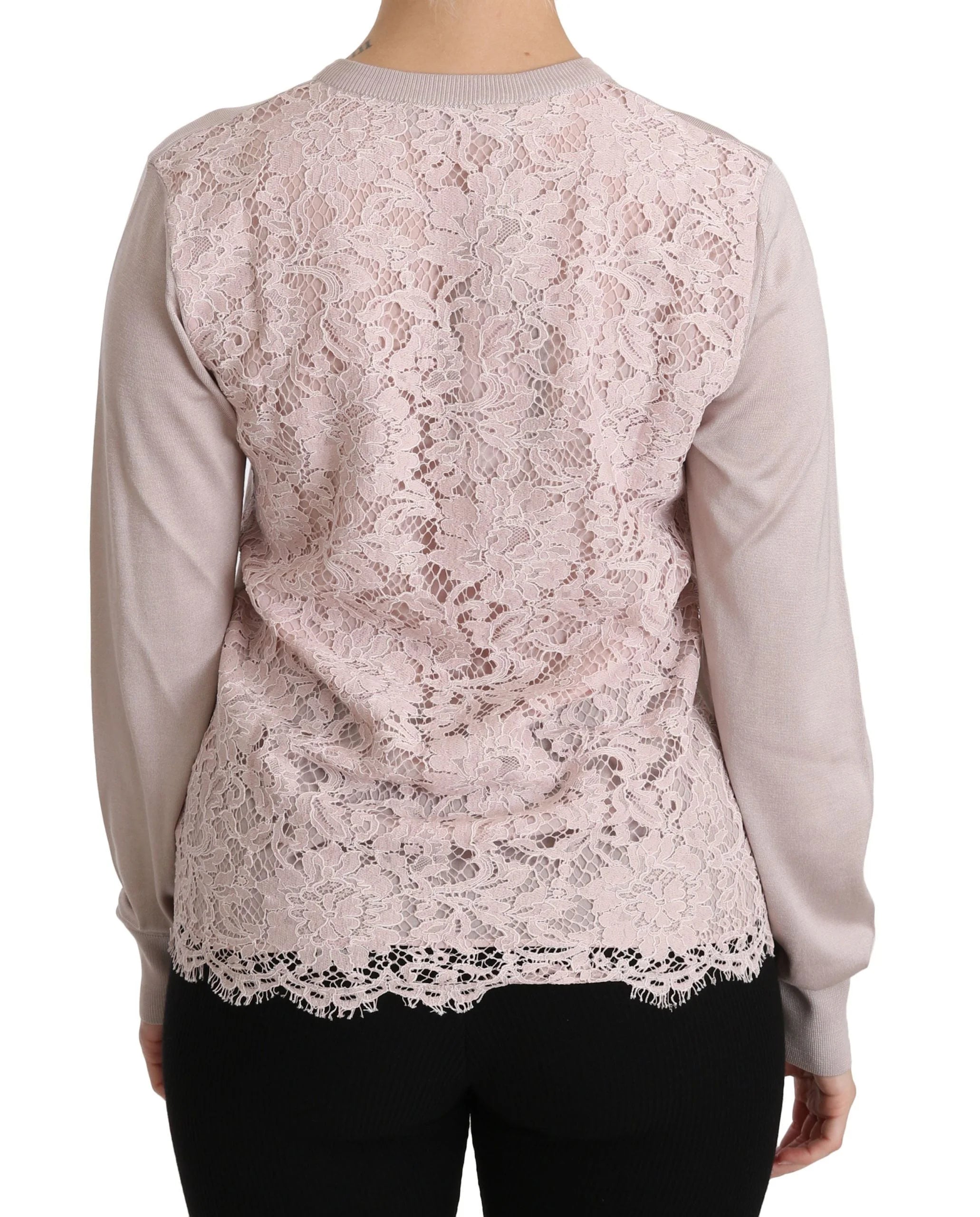 Dolce & Gabbana Silk Pink Long Sleeve Lace Top Sweater - IT44|L - Sweaters