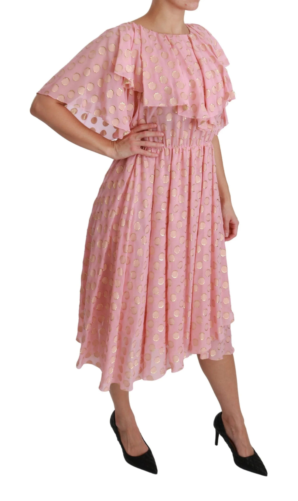 Dolce & Gabbana Silk Pink Polka Dots Pleated A-line Midi Dress - IT40|S - Dresses