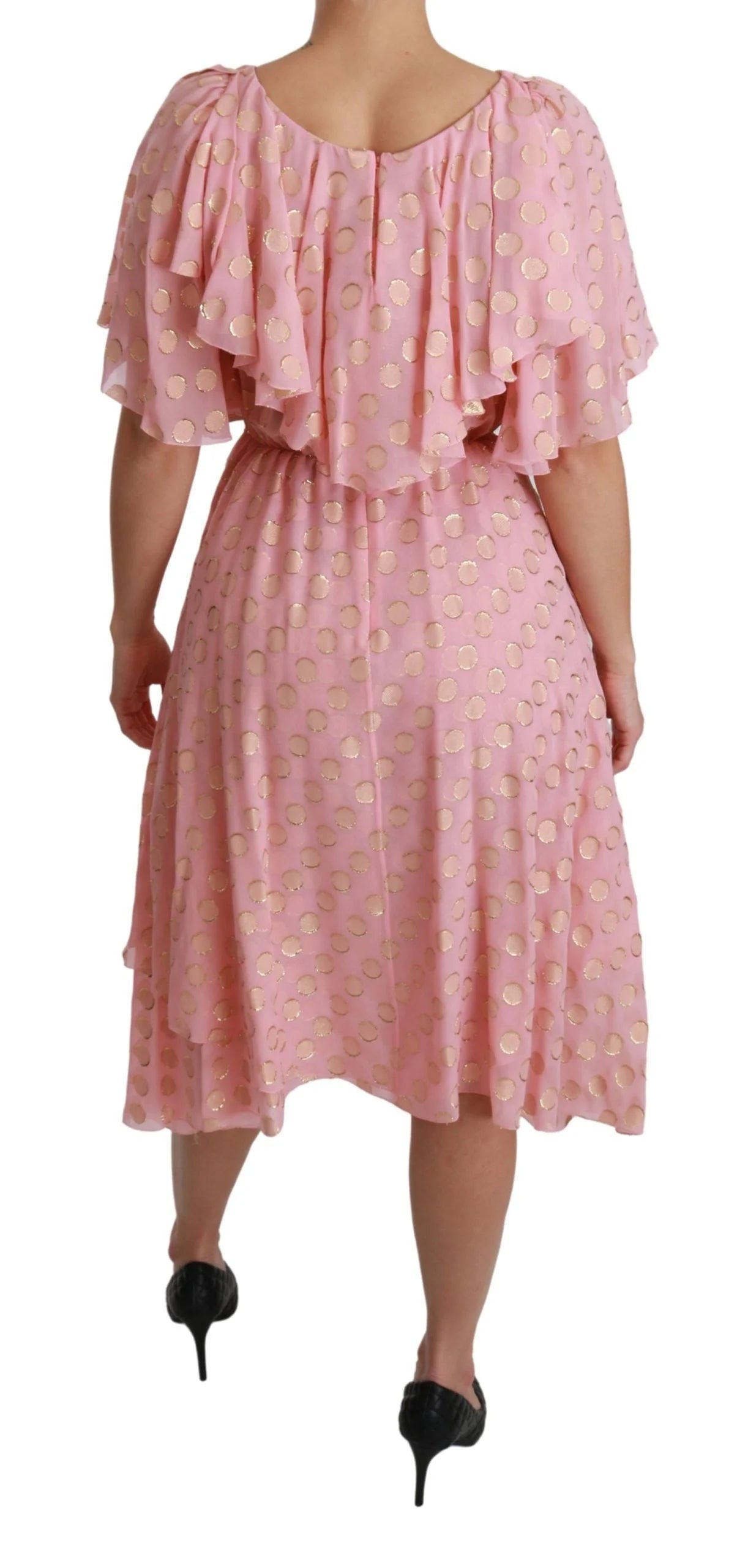 Dolce & Gabbana Silk Pink Polka Dots Pleated A-line Midi Dress - IT40|S - Dresses