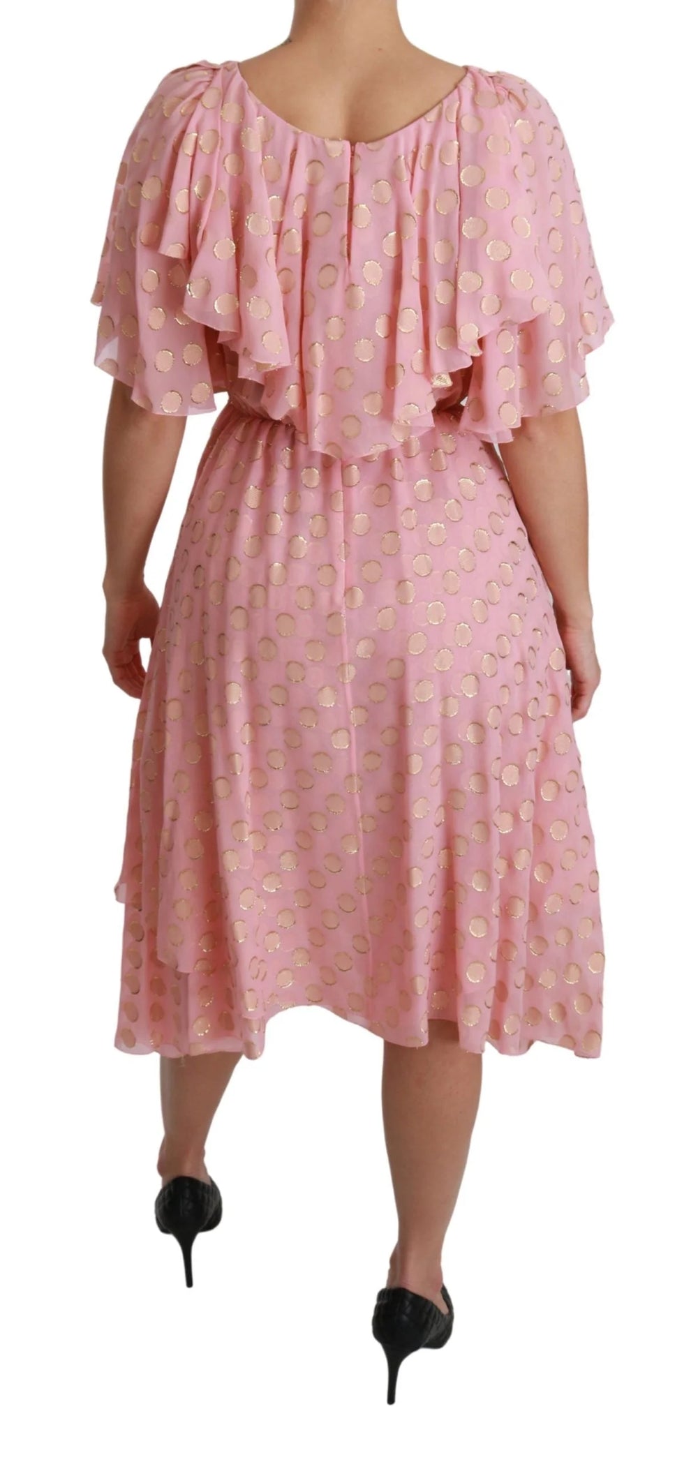Dolce & Gabbana Silk Pink Polka Dots Pleated A-line Midi Dress - IT40|S - Dresses