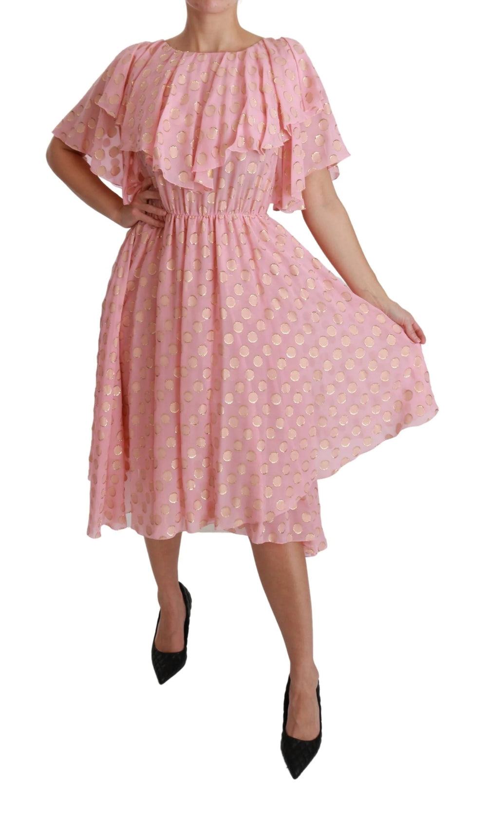 Dolce & Gabbana Silk Pink Polka Dots Pleated A-line Midi Dress - IT40|S - Dresses