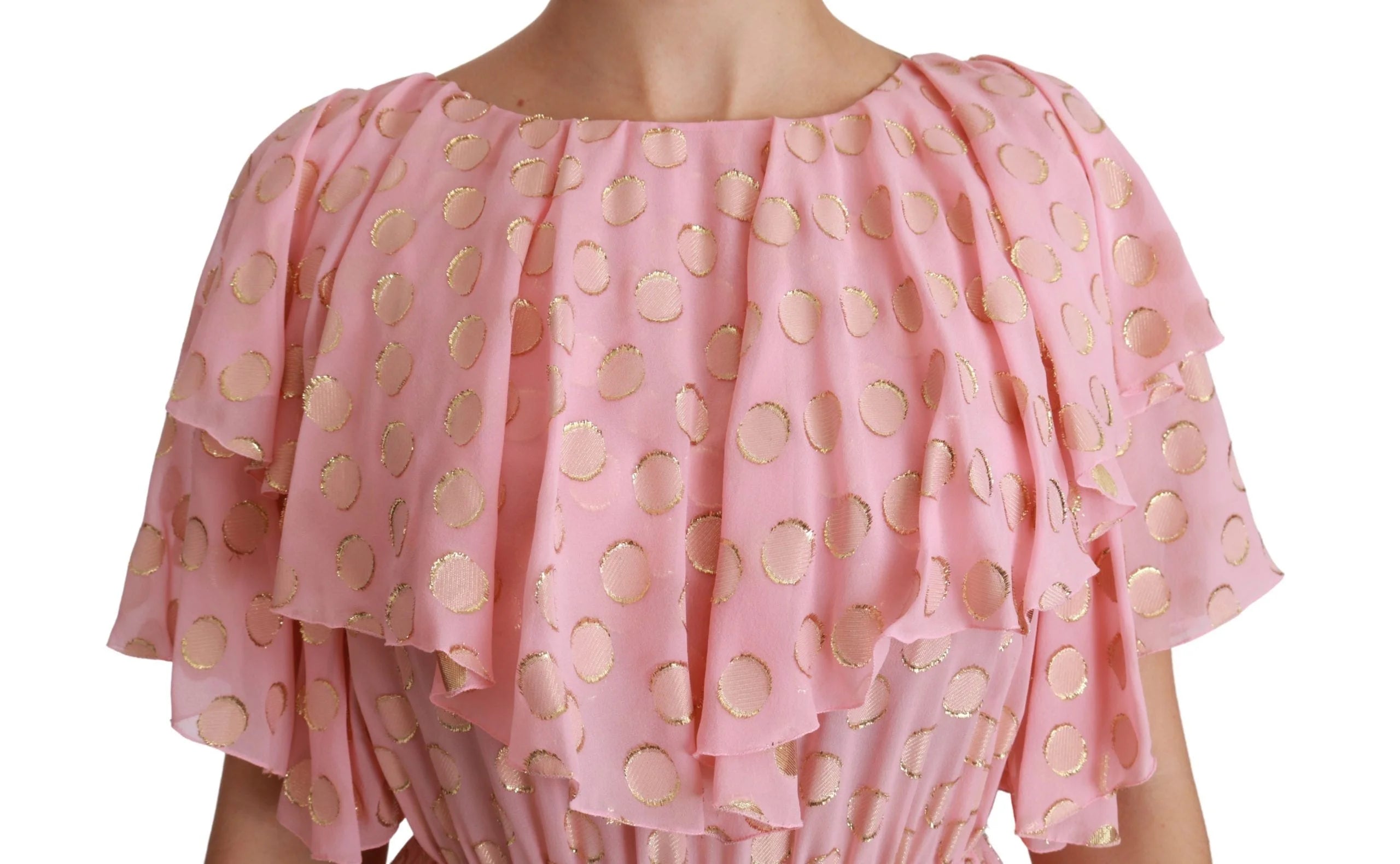 Dolce & Gabbana Silk Pink Polka Dots Pleated A-line Midi Dress - IT40|S - Dresses
