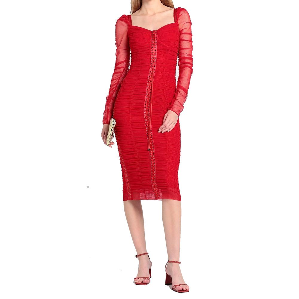 Dolce & Gabbana Silk Ruched Tulle Midi Dress - 42