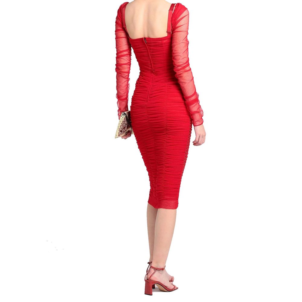 Dolce & Gabbana Silk Ruched Tulle Midi Dress - 42