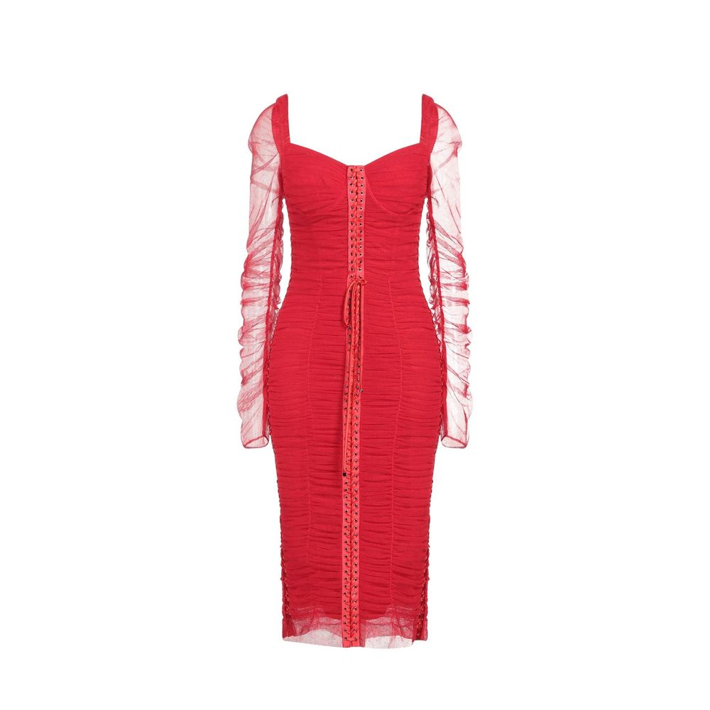 Dolce & Gabbana Silk Ruched Tulle Midi Dress - 42