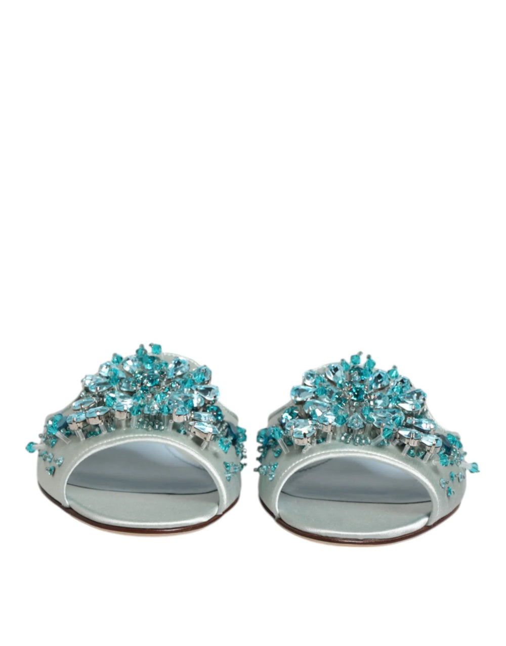 Dolce & Gabbana Silver Blue Leather Bead Embellish Slide Shoes - Sandals