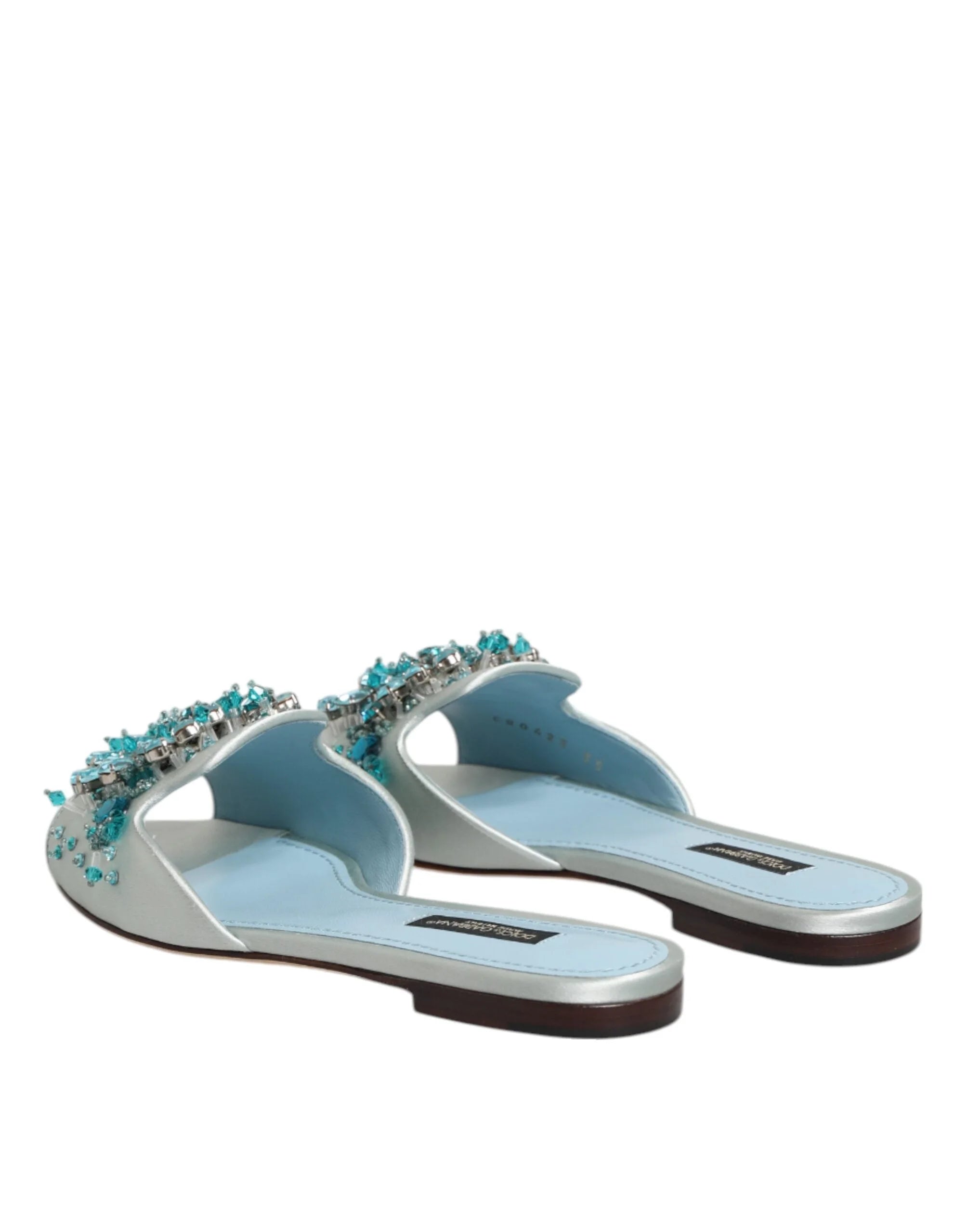Dolce & Gabbana Silver Blue Leather Bead Embellish Slide Shoes - Sandals