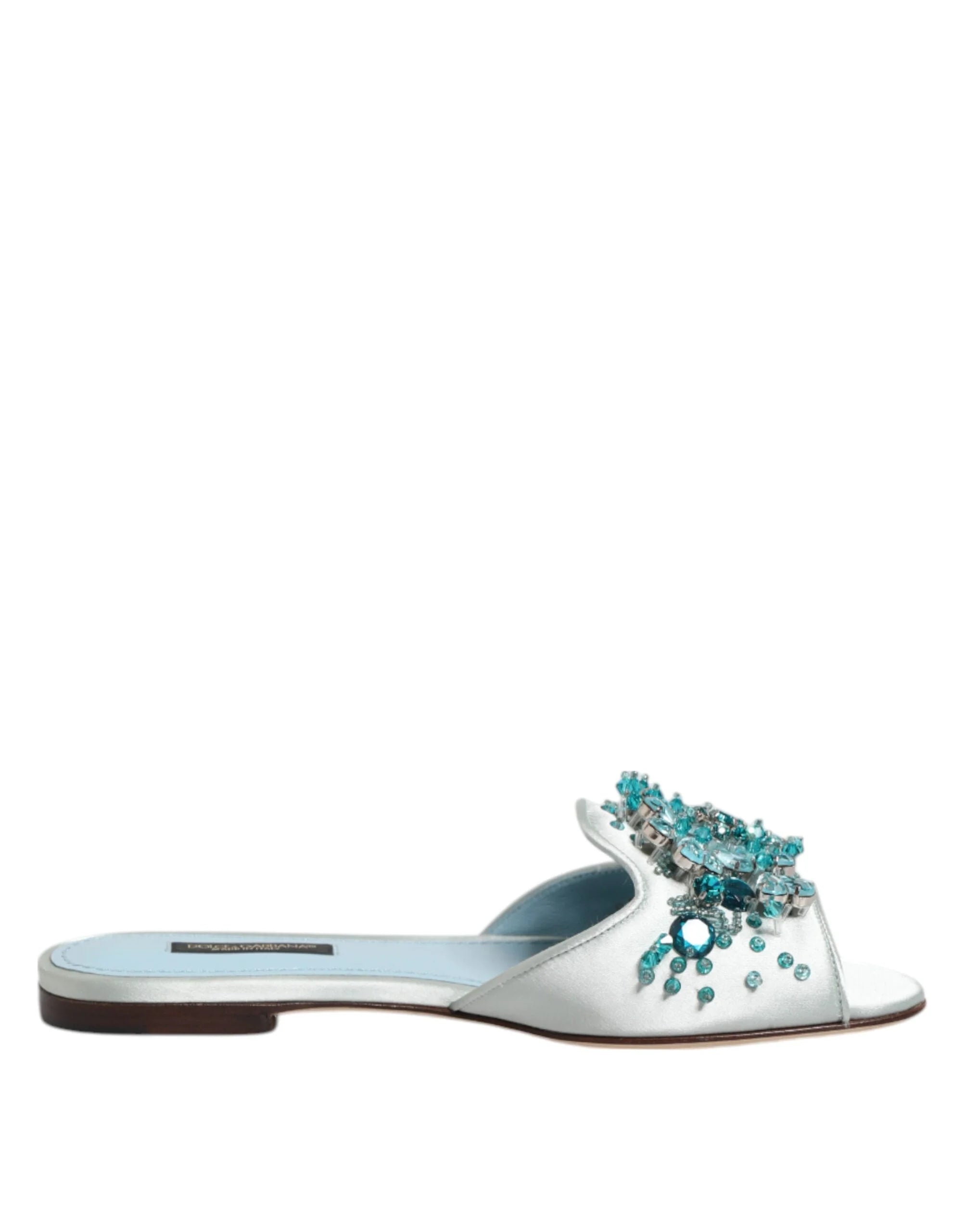 Dolce & Gabbana Silver Blue Leather Bead Embellish Slide Shoes - Sandals