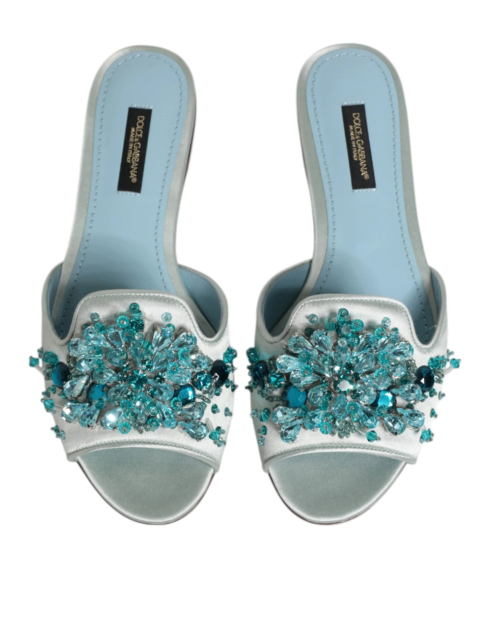Dolce & Gabbana Silver Blue Leather Bead Embellish Slide Shoes - Sandals