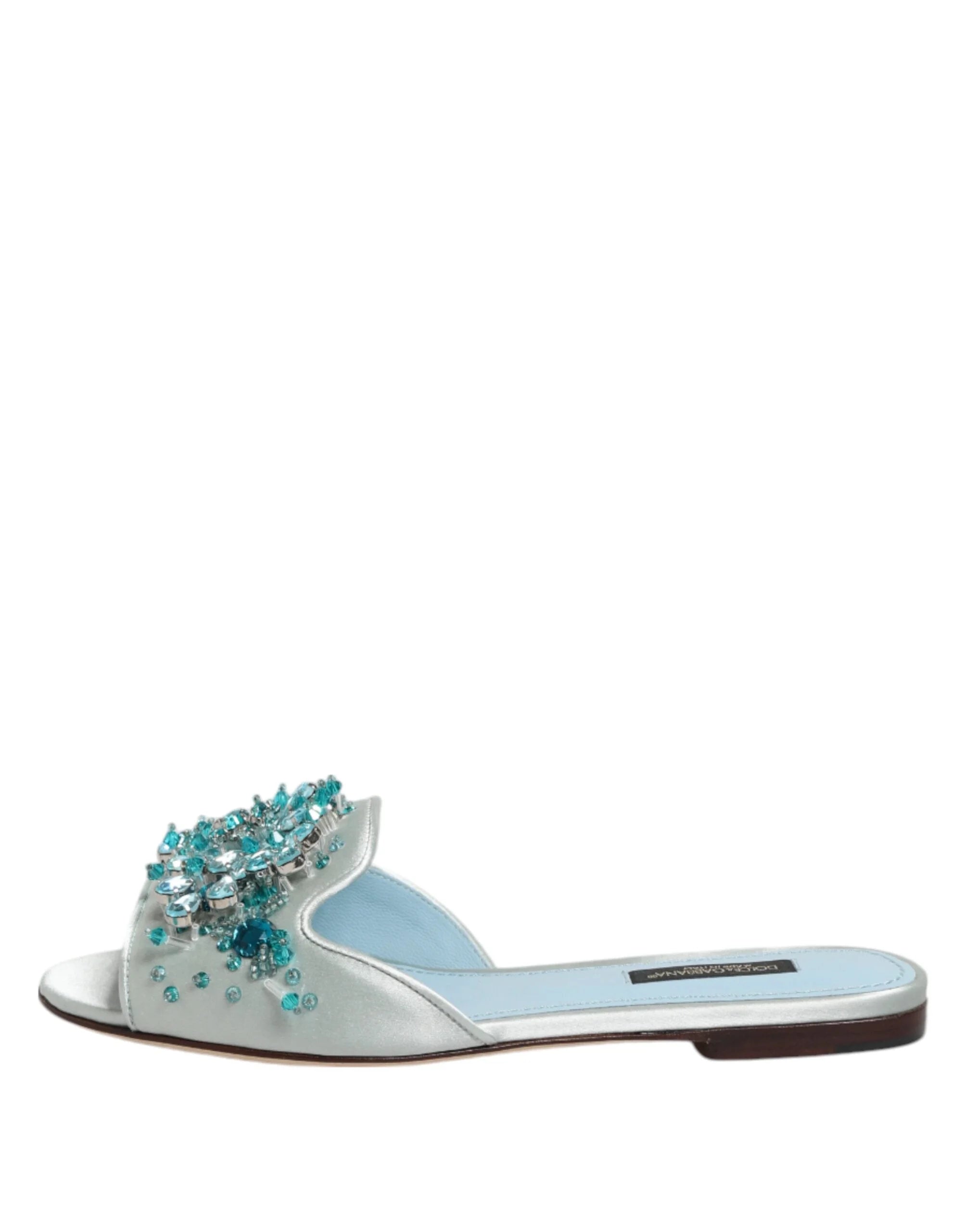 Dolce & Gabbana Silver Blue Leather Bead Embellish Slide Shoes - Sandals