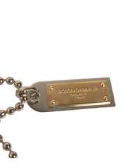 Dolce & Gabbana Silver Brass Chain Beaded Logo Plaque Keychain Keyring - Keychains