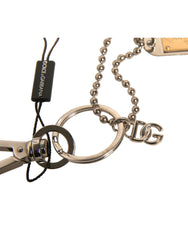 Dolce & Gabbana Silver Brass Chain Beaded Logo Plaque Keychain Keyring - Keychains