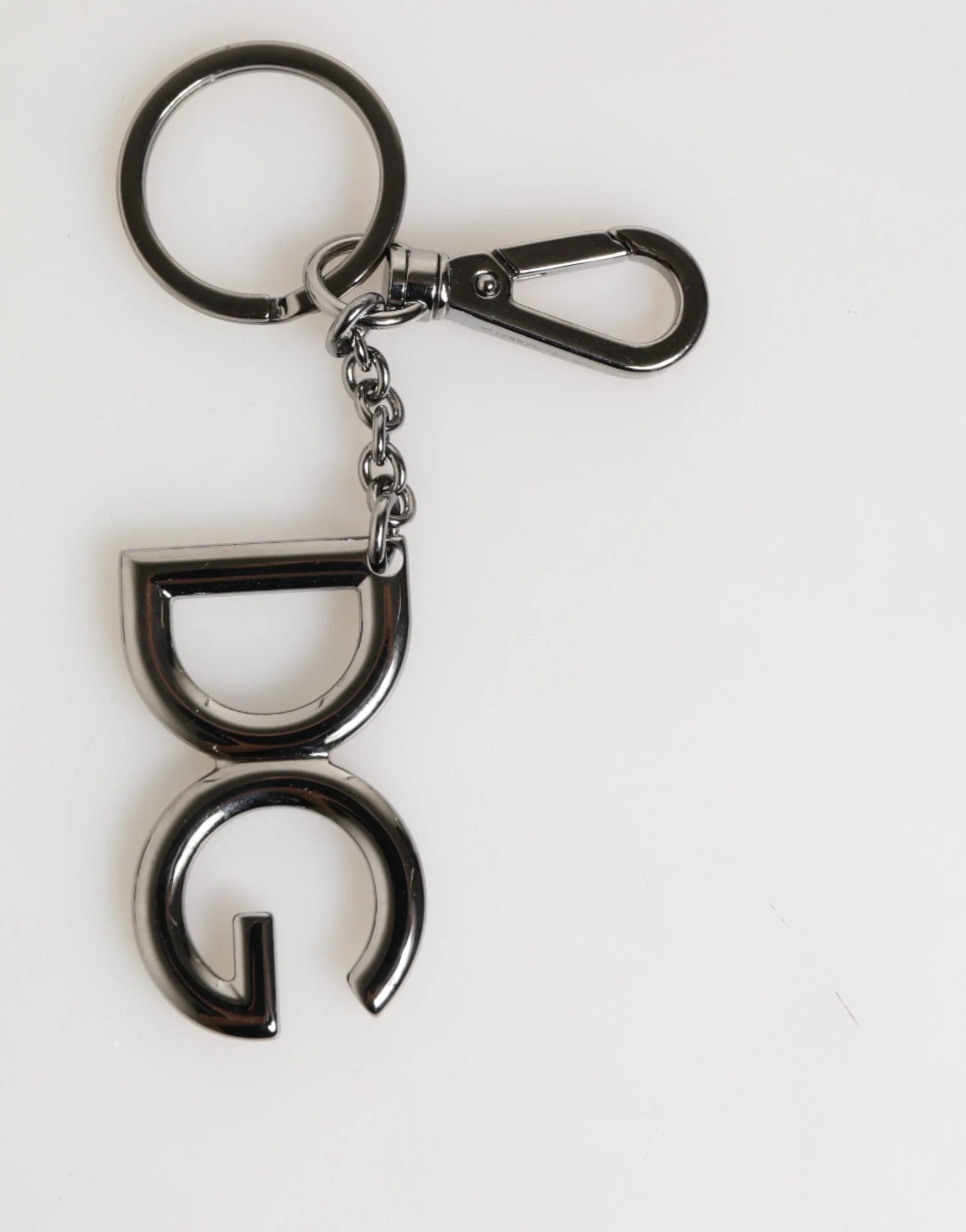 Dolce & Gabbana Silver Brass DG Logo Metal Keychain Holder Men Keyring - Keychains