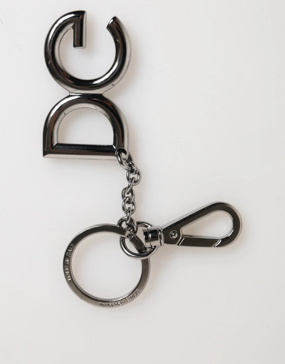 Dolce & Gabbana Silver Brass DG Logo Metal Keychain Holder Men Keyring - Keychains