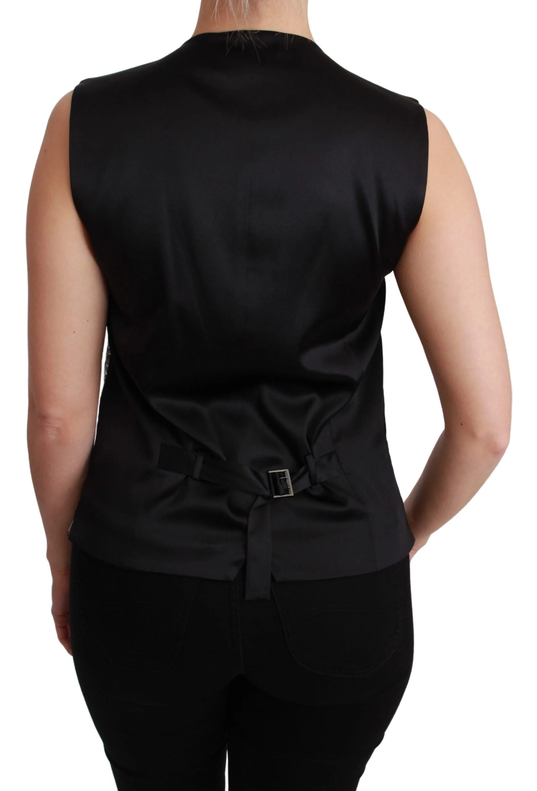 Dolce & Gabbana Silver Brocade Sleeveless Metallic Top - Vests