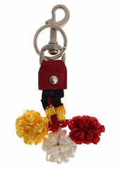 Dolce & Gabbana Silver Brown Raffia Leather Clasp Finder Chain Keyring - Keychains