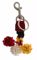 Dolce & Gabbana Silver Brown Raffia Leather Clasp Finder Chain Keyring - Keychains