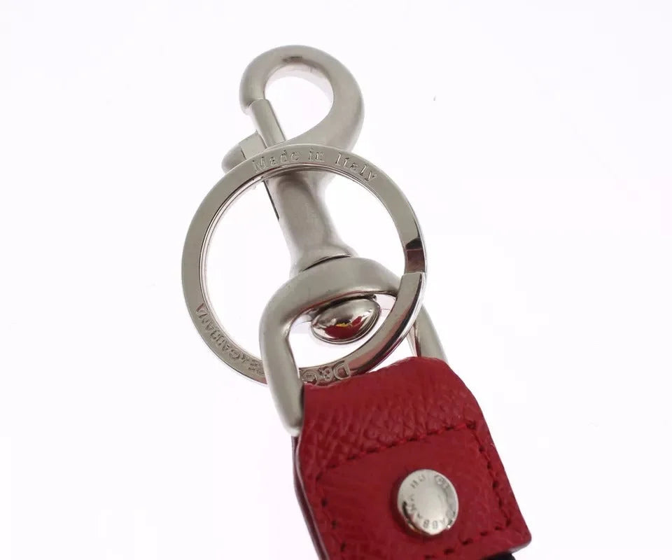 Dolce & Gabbana Silver Brown Raffia Leather Clasp Finder Chain Keyring - Keychains