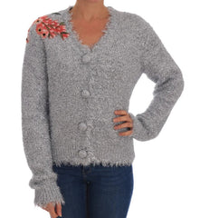 Dolce & Gabbana Silver Cardigan Floral Applique Sweater - IT44|L - Cardigans