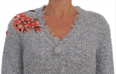 Dolce & Gabbana Silver Cardigan Floral Applique Sweater - IT44|L - Cardigans