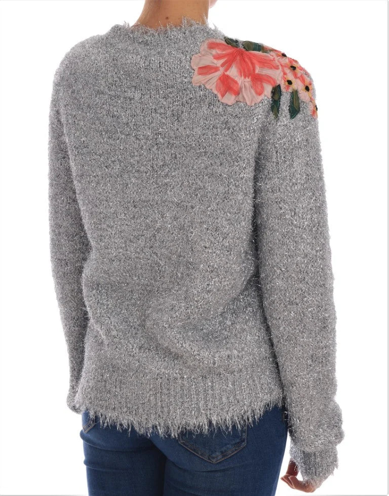 Dolce & Gabbana Silver Cardigan Floral Applique Sweater - IT44|L - Cardigans