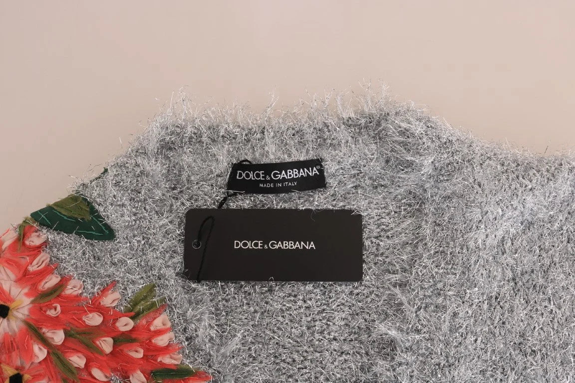 Dolce & Gabbana Silver Cardigan Floral Applique Sweater - IT44|L - Cardigans