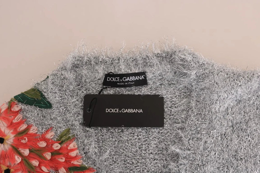 Dolce & Gabbana Silver Cardigan Floral Applique Sweater - IT44|L - Cardigans