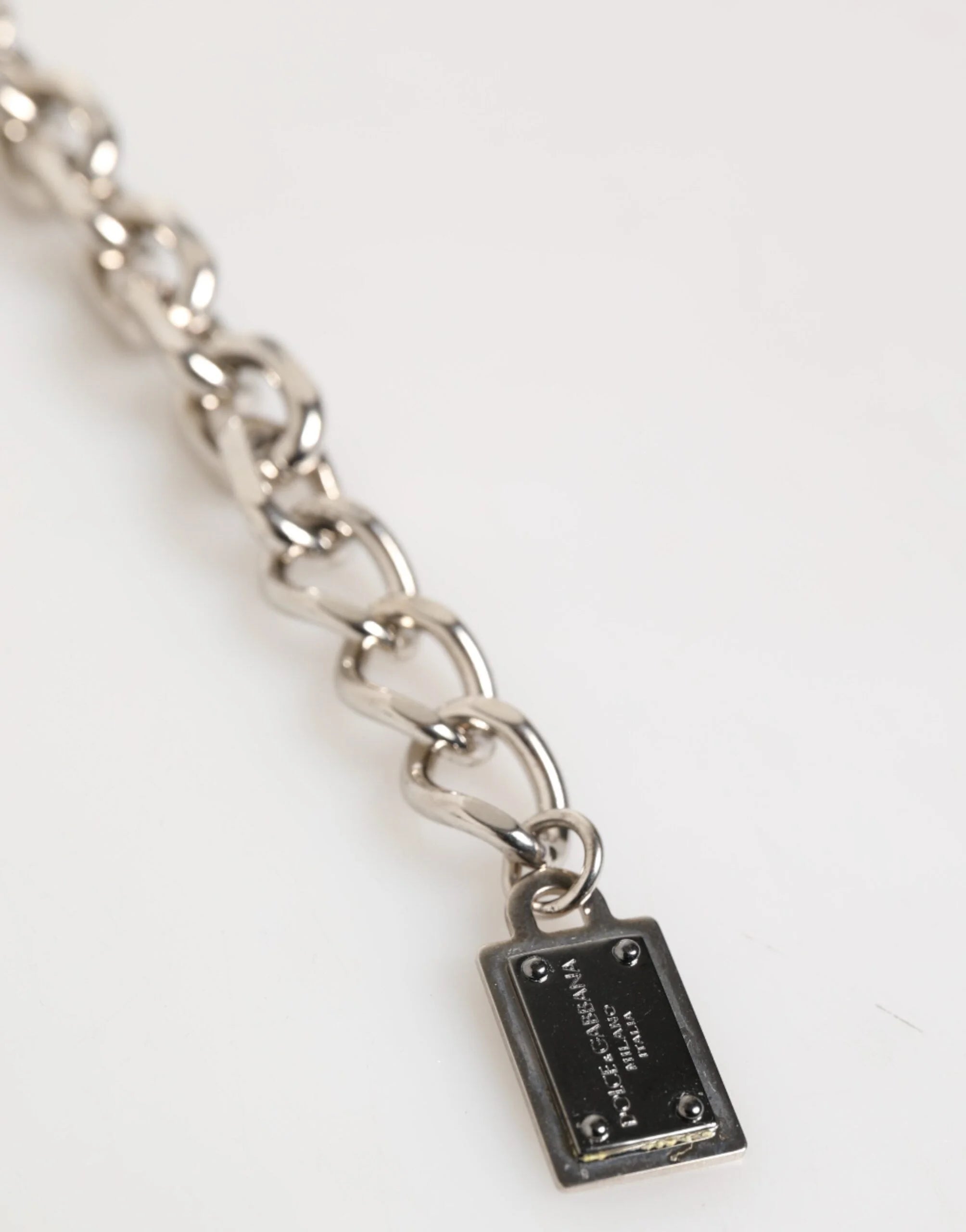 Dolce & Gabbana Silver Chain Brass Beaded Lobster Clasp Logo Men Bracelet - Bracelets