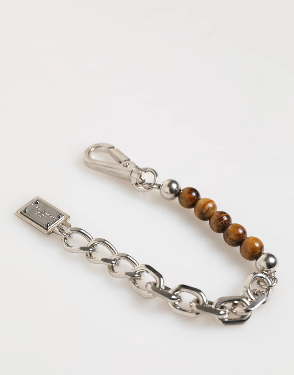 Dolce & Gabbana Silver Chain Brass Beaded Lobster Clasp Logo Men Bracelet - Bracelets