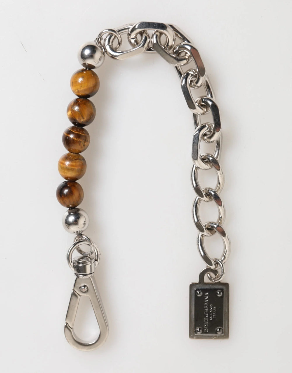 Dolce & Gabbana Silver Chain Brass Beaded Lobster Clasp Logo Men Bracelet - Bracelets