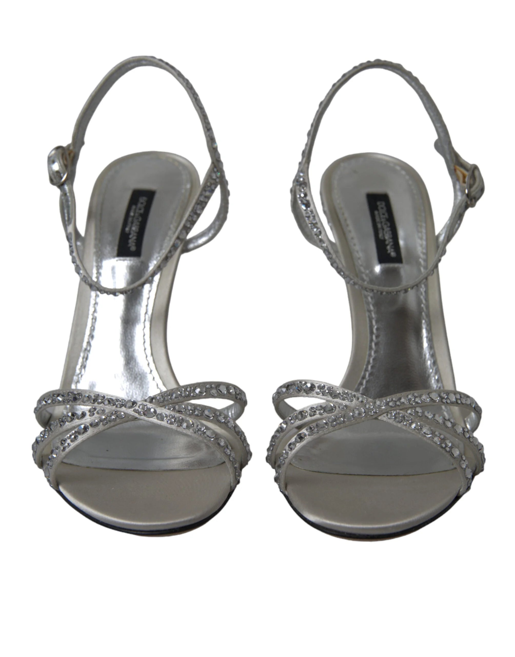 Dolce & Gabbana Silver Crystal Ankle Strap Sandals Shoes - Sandals