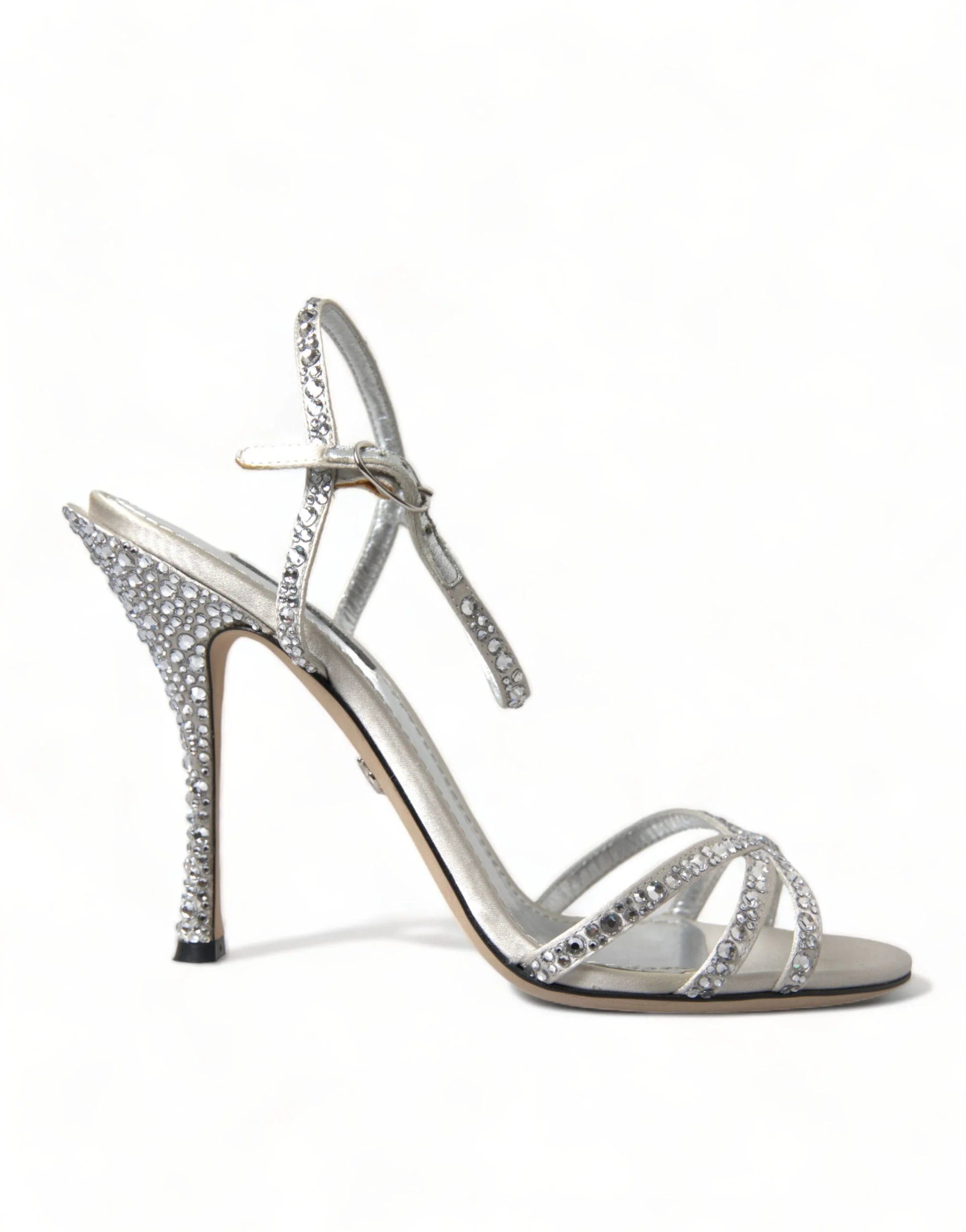 Dolce & Gabbana Silver Crystal Ankle Strap Sandals Shoes - Sandals