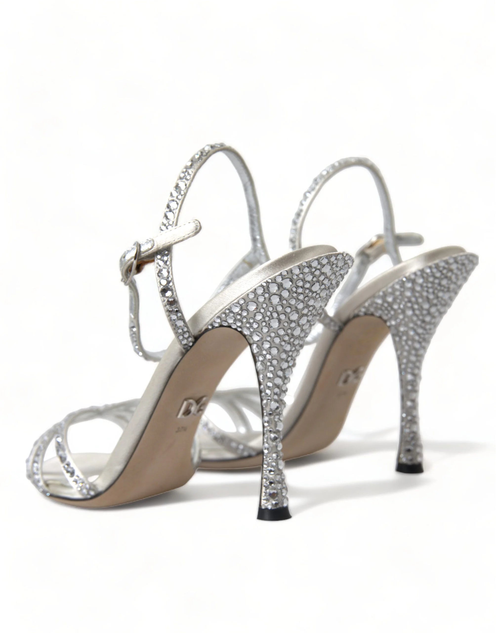 Dolce & Gabbana Silver Crystal Ankle Strap Sandals Shoes - Sandals