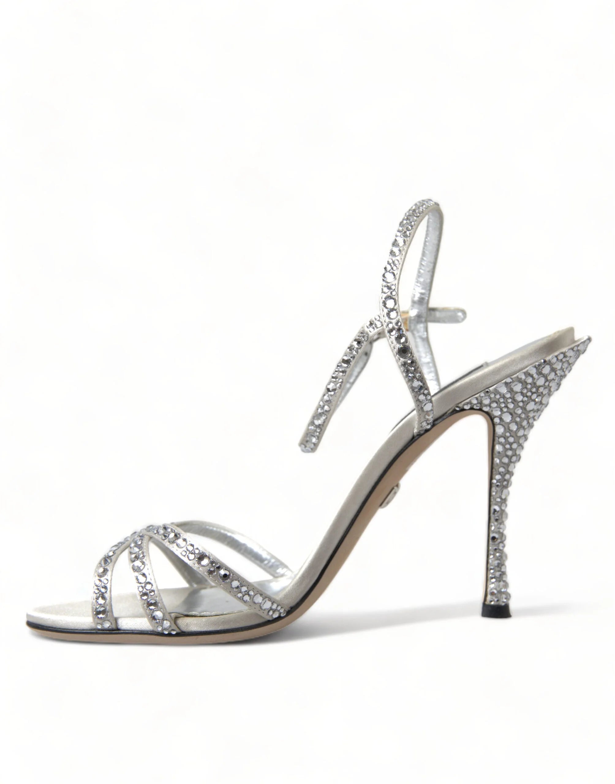 Dolce & Gabbana Silver Crystal Ankle Strap Sandals Shoes - Sandals