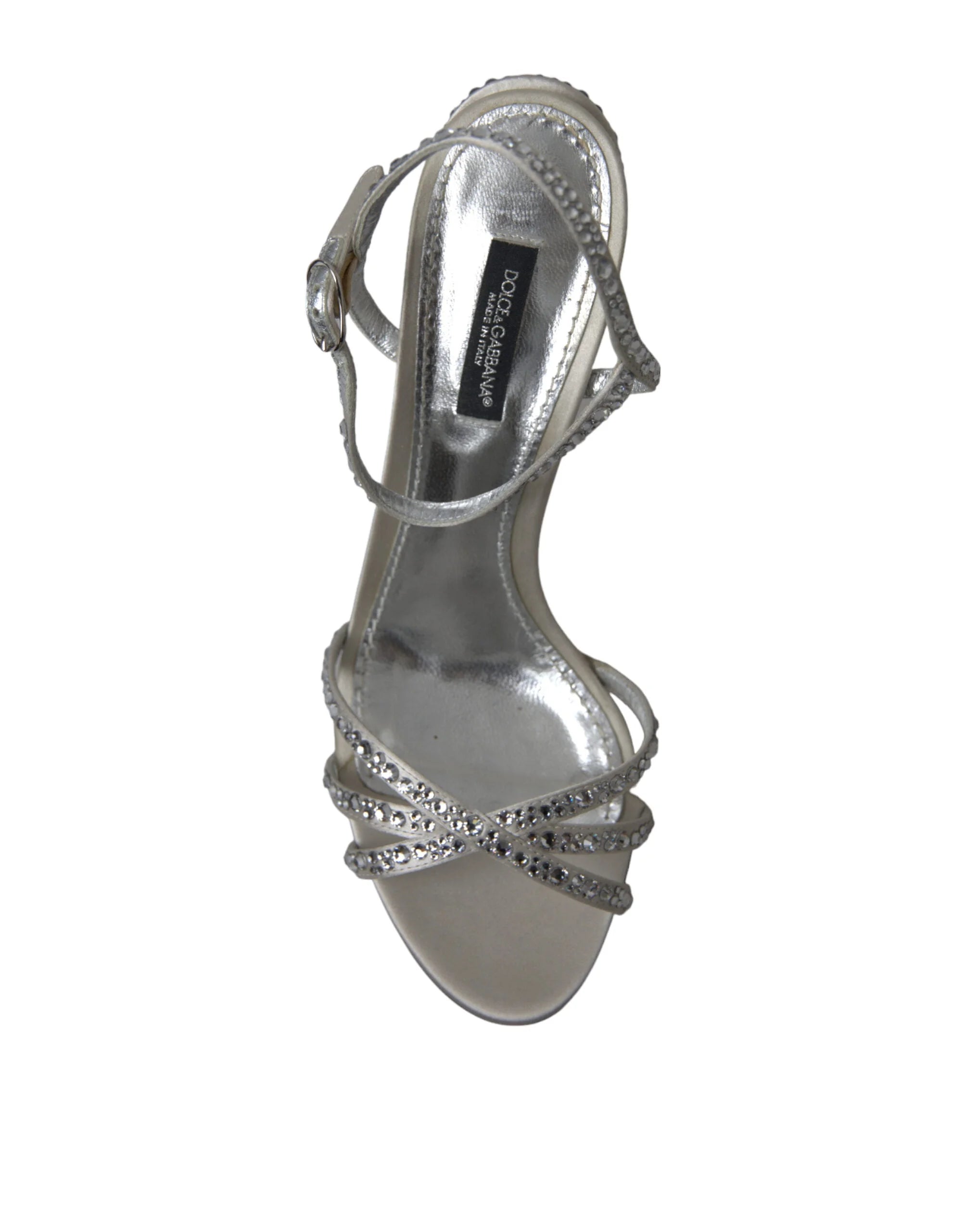 Dolce & Gabbana Silver Crystal Ankle Strap Sandals Shoes - Sandals
