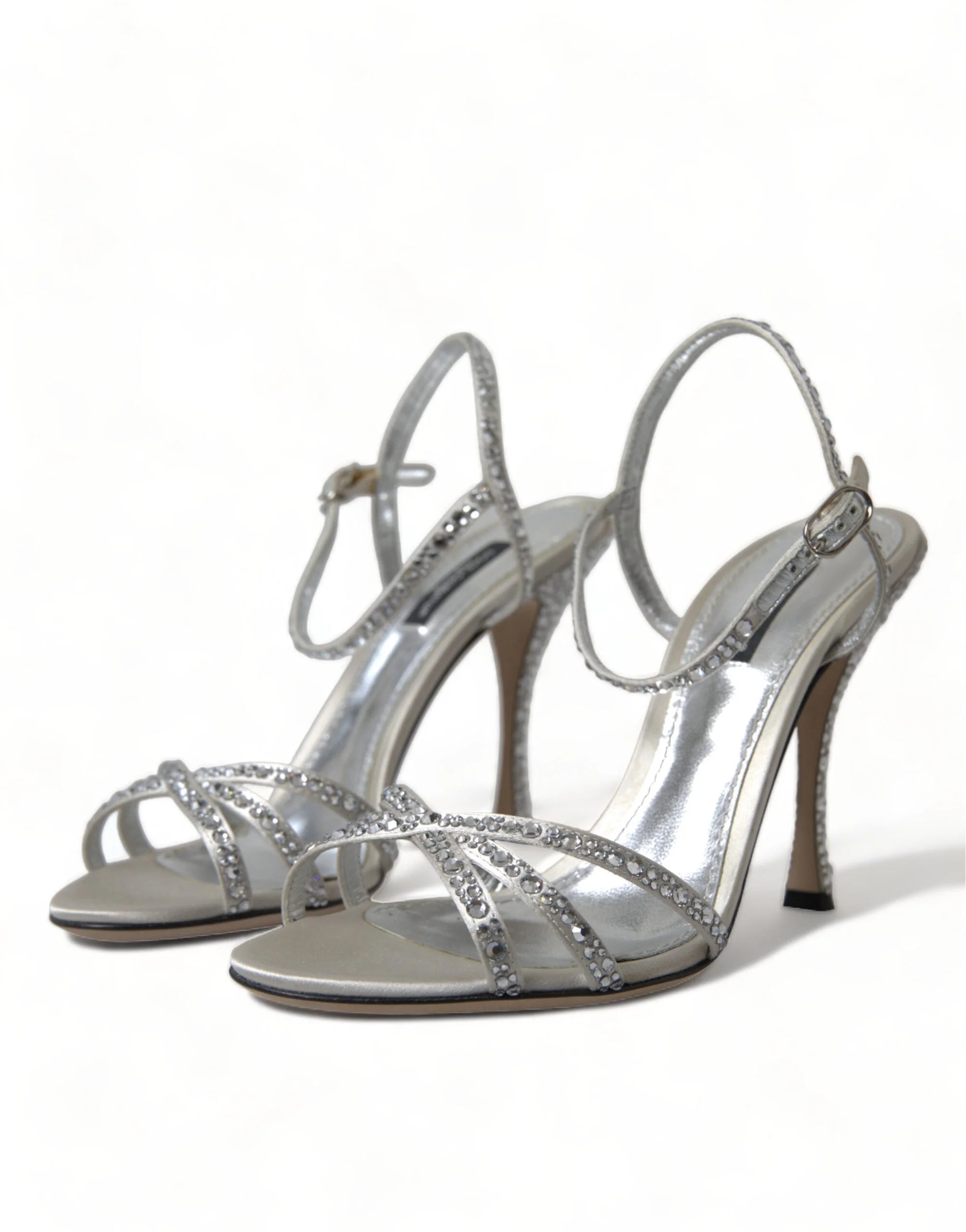 Dolce & Gabbana Silver Crystal Ankle Strap Sandals Shoes - Sandals