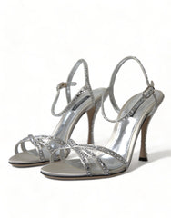 Dolce & Gabbana Silver Crystal Ankle Strap Sandals Shoes - Sandals