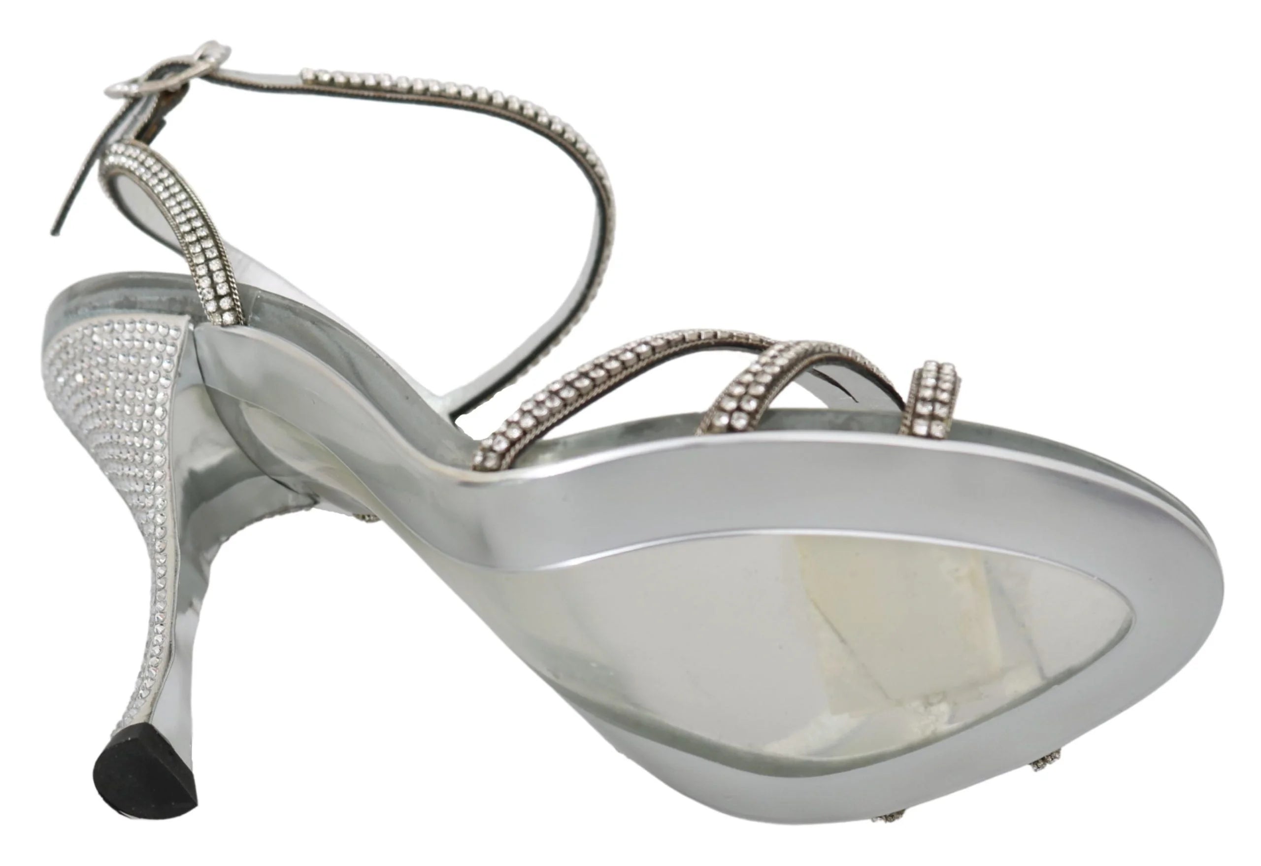 Dolce & Gabbana Silver Crystal Ankle Strap Sandals Shoes - EU39/US8.5