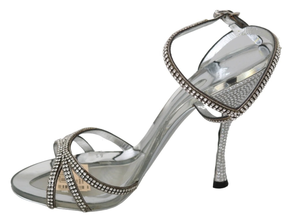 Dolce & Gabbana Silver Crystal Ankle Strap Sandals Shoes - EU39/US8.5