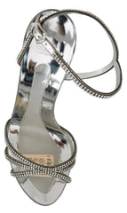 Dolce & Gabbana Silver Crystal Ankle Strap Sandals Shoes - EU39/US8.5